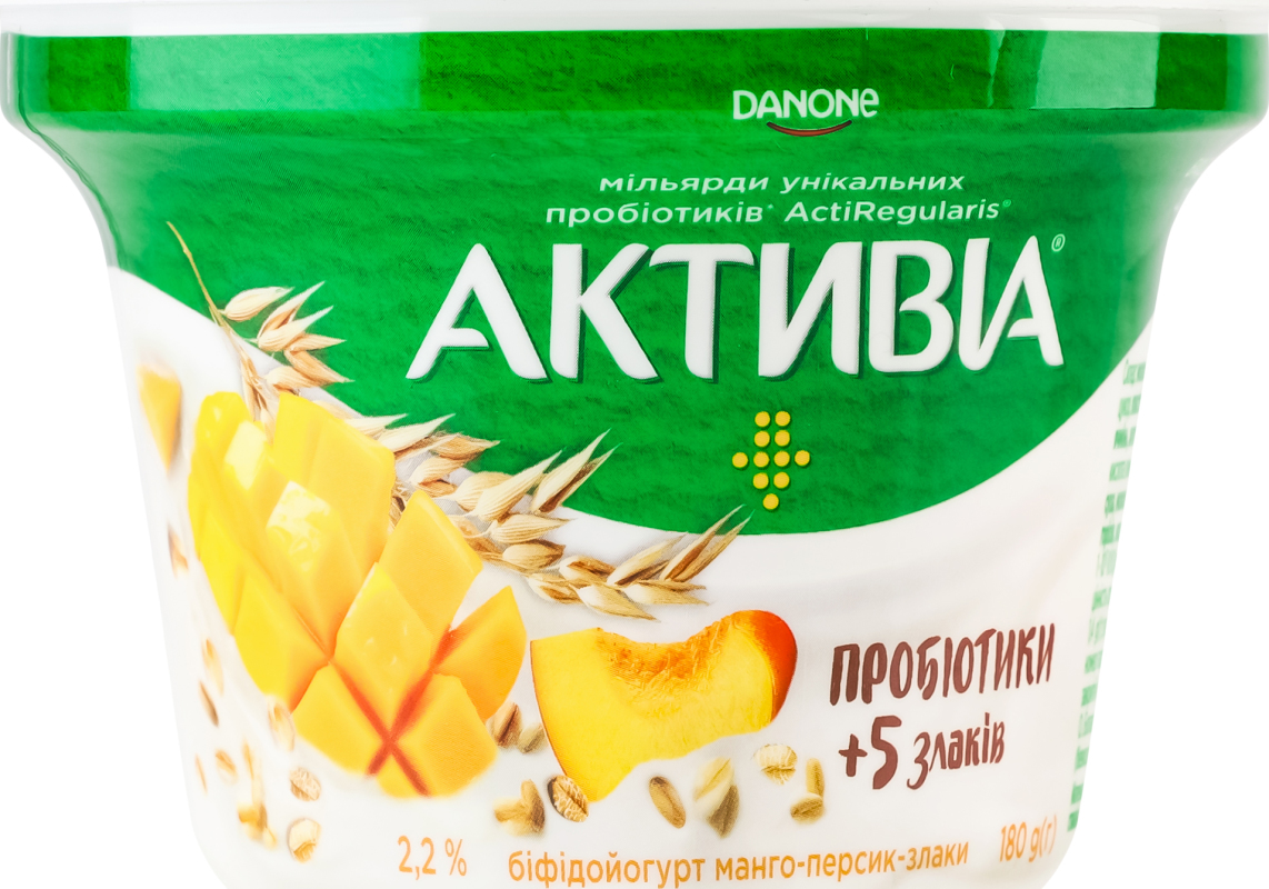Біфідойогурт Активіа манго-персик-злаки 2,2% стакан 180г