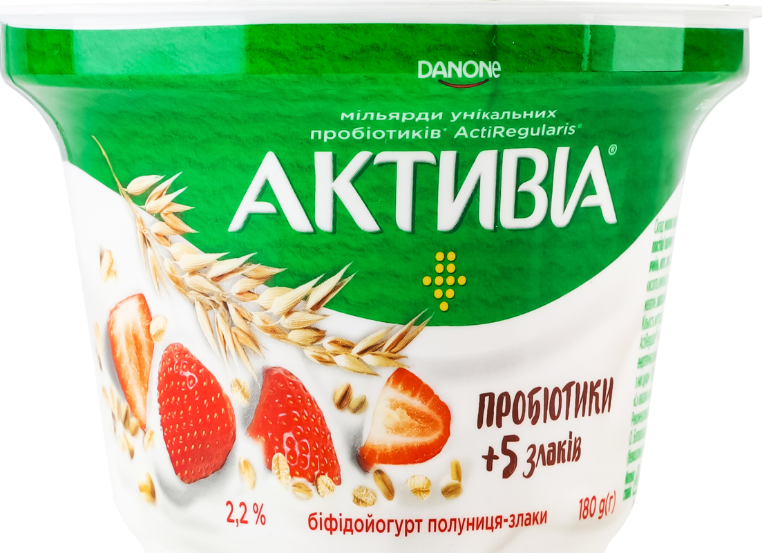 Біфідойогурт Активіа полуниця-злаки 2,2% стакан 180г