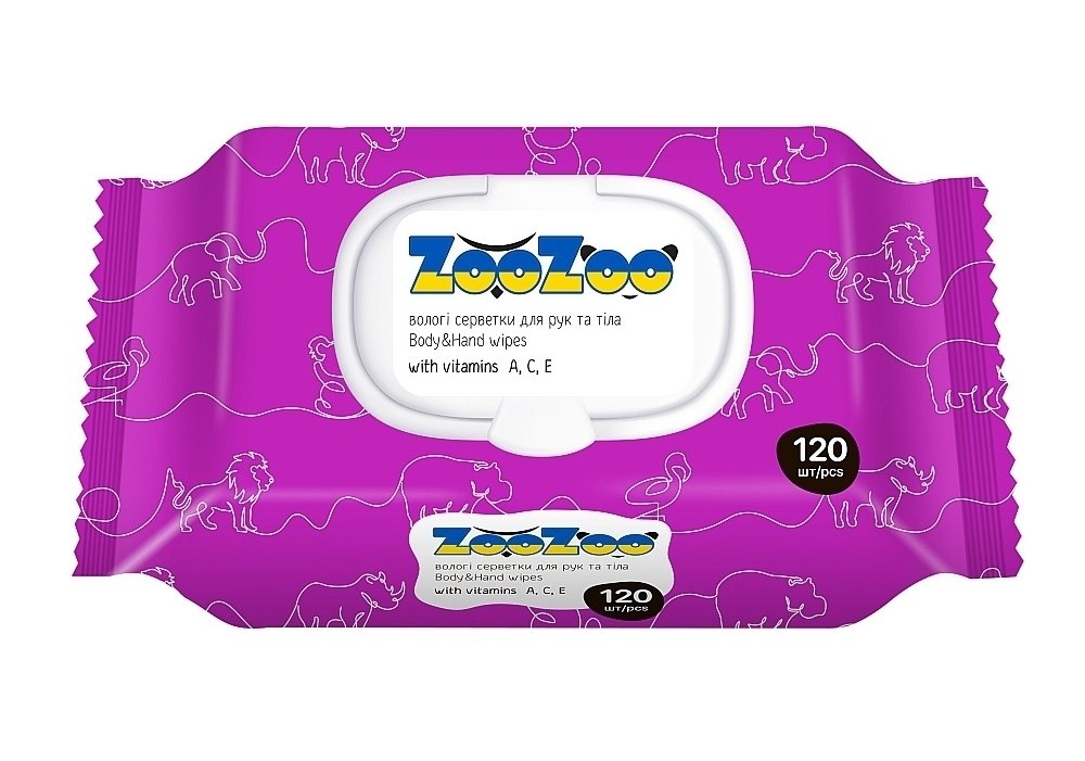 Серветка волога ZooZoo д/рук та тіла 120шт Антибактеріальні