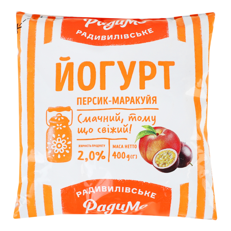 Йогурт Персик-Маракуя 2% п/е 400г РадиМо