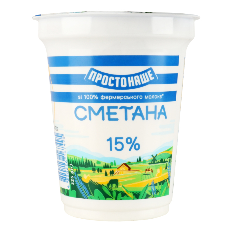 Сметана Простонаше 15% стакан 300г