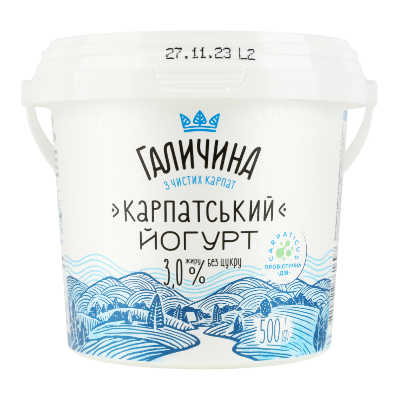 Йогурт Карпатський б/цукру 3% відро 500г Галичина