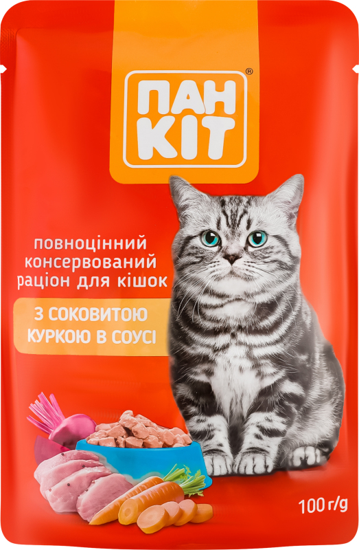 Корм д/котів курка в соусі пауч 100г Пан Кот