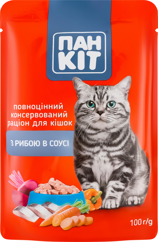 Корм д/котів риба в соусі пауч 100г Пан Кот