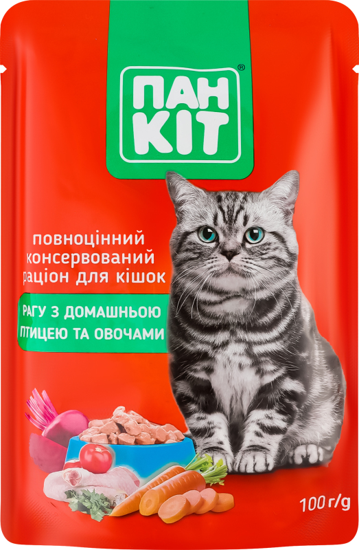 Корм д/котів рагу птиця-овочі пауч 100г Пан Кот
