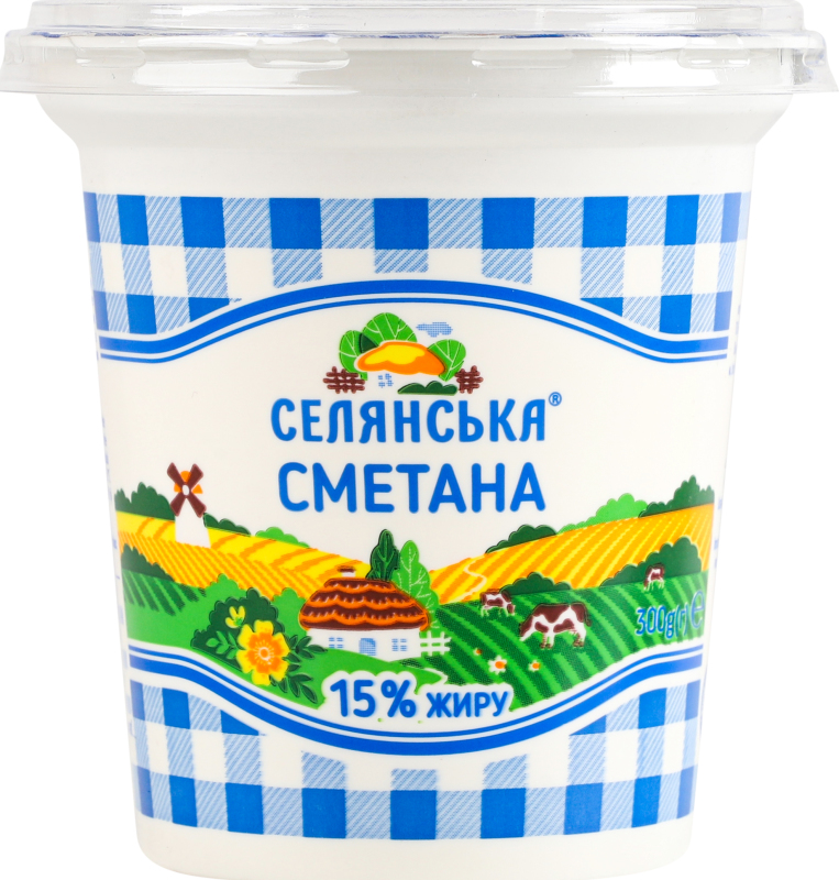 Сметана Селянська 15% стак 300г Люстдорф