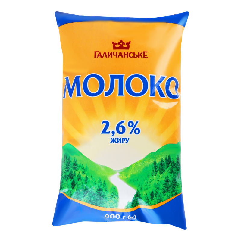 Молоко питне паст. Українське 2,6% п/е 900г Галичанське