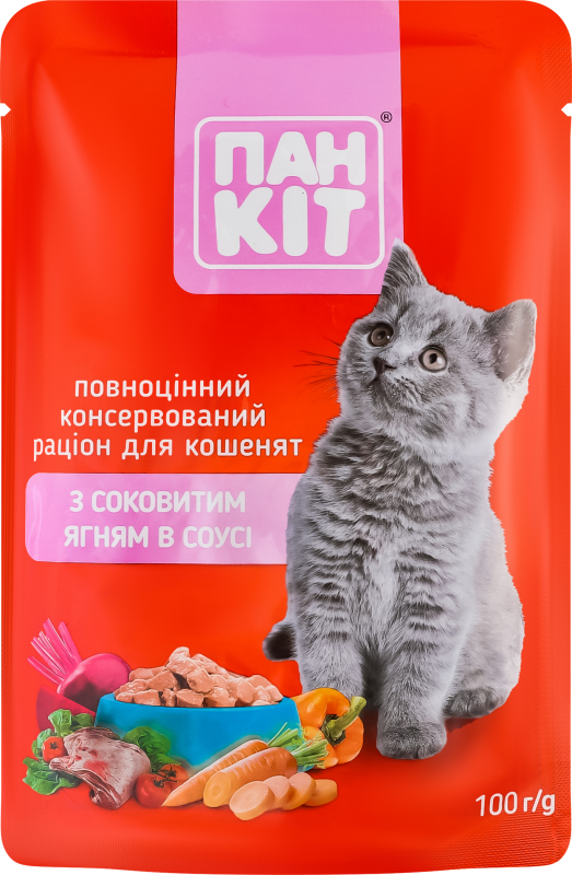 Корм д/котів ягня в соусі пауч 100г Пан Кот