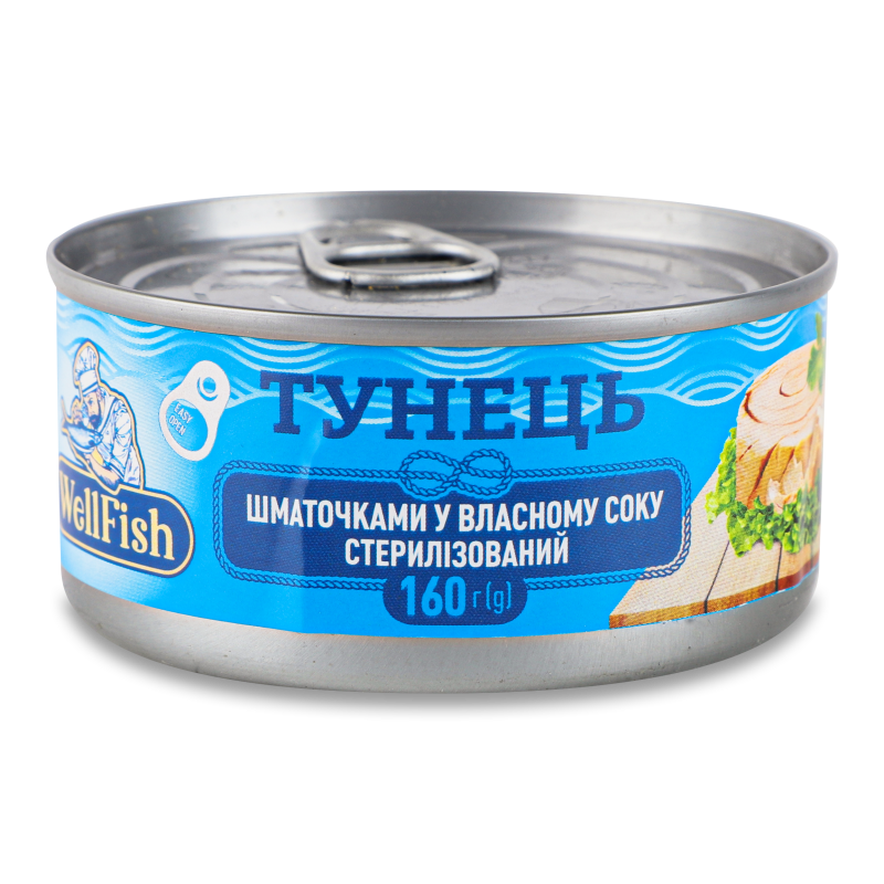 Тунець шмат. у вл/соку 160г WellFish