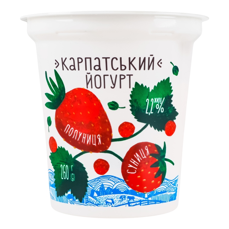 Йогурт Карпатський полуниця-суниця 2,2% стак 260г Галичина