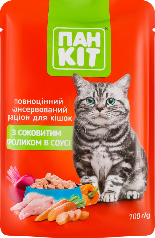 Корм д/котів кролик в соусі пауч 100г Пан Кот