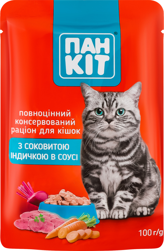 Корм д/котів індичка в соусі пауч 100г Пан Кот