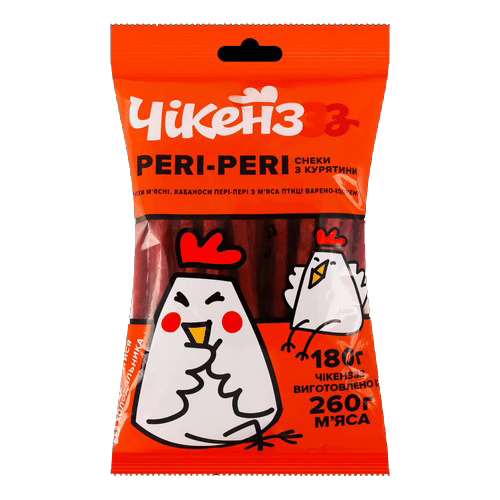 Ковбаски Чікенз PERI-PERI з м’яса птиці сушені 180г