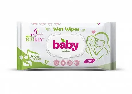 Серветка волога д/дітей BIOLLY з кришкою 120шт