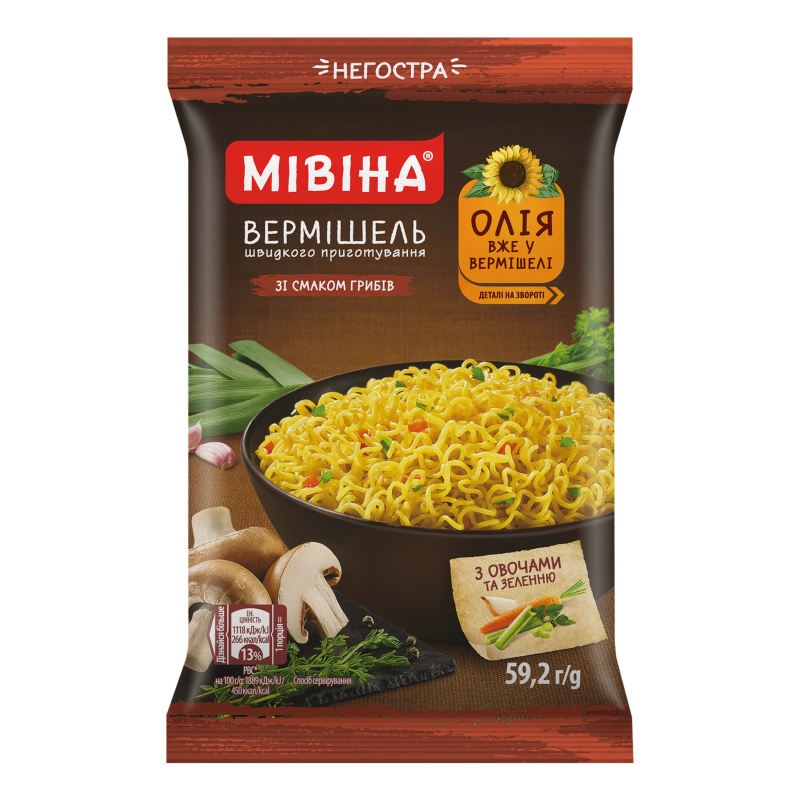 Вермішель ш/п Мівіна гриби-овочі-зелень негостра 59,2г