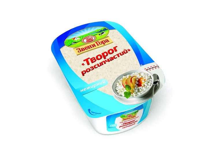 Сир к/м Творог розсипчастий нежирний 330г Звенигора