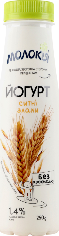 Йогурт Злаки 1,4% пляшка 250г Молокія