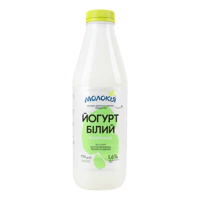 Йогурт білий 1,6% пляшка 770г Молокія