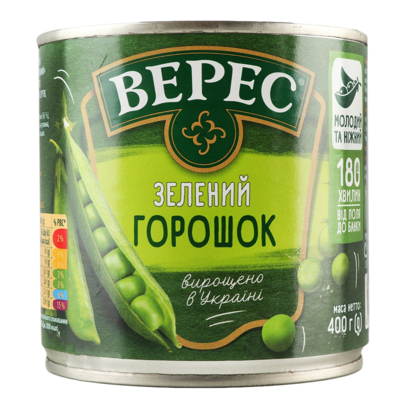 Горошок Верес зелений ж/б 400г