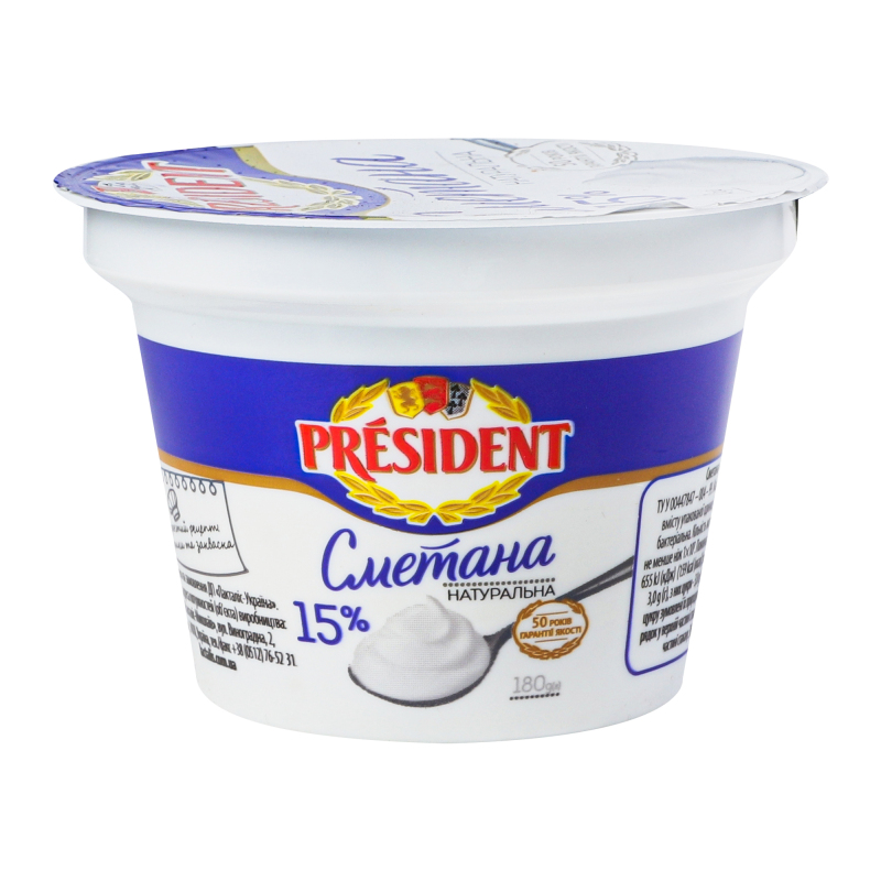 Сметана President 15% стакан 180г President