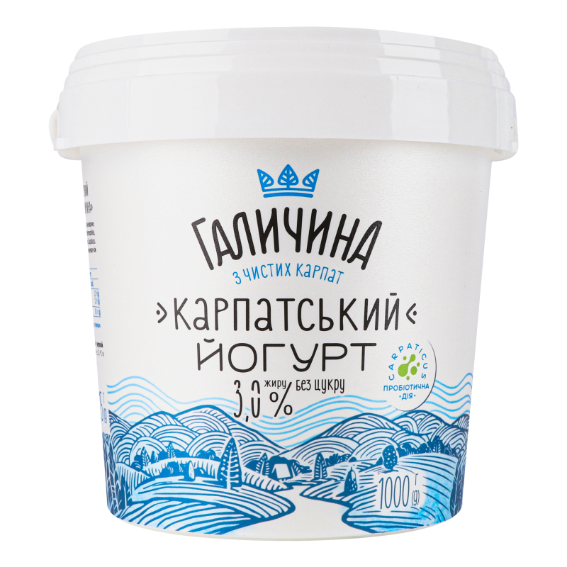 Йогурт Карпатський 3,0% відро 1000 г без цукру Галичина