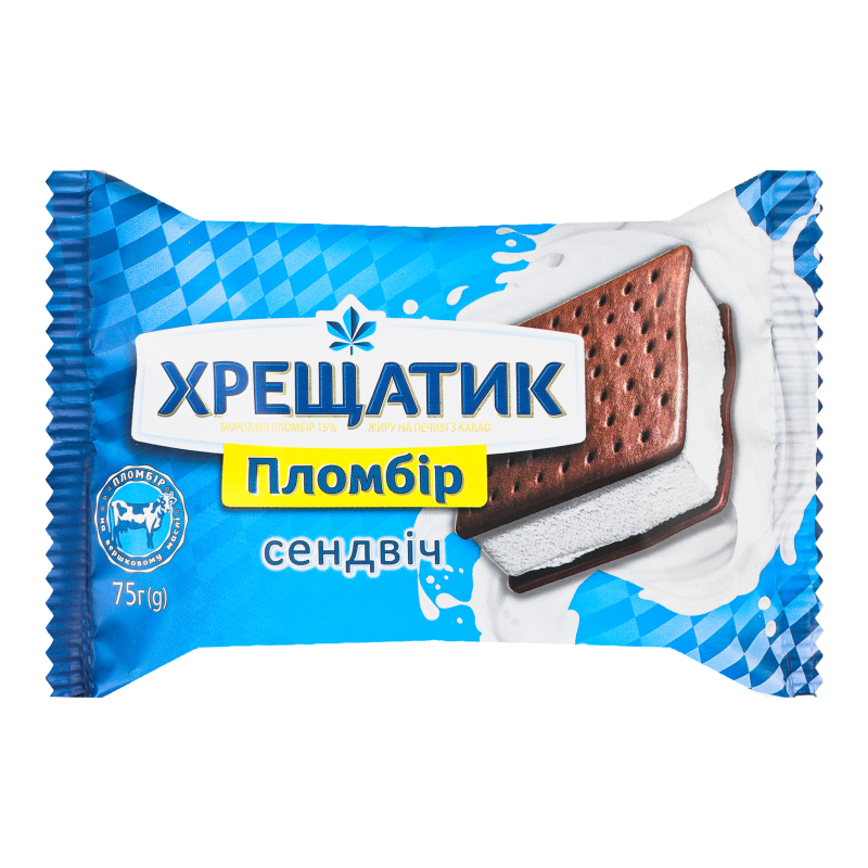 Морозиво Хрещатик пломбір 15% сендвіч з какао 75г