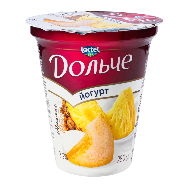 Йогурт ананас-диня 3,2% стаканчик 280г Дольче