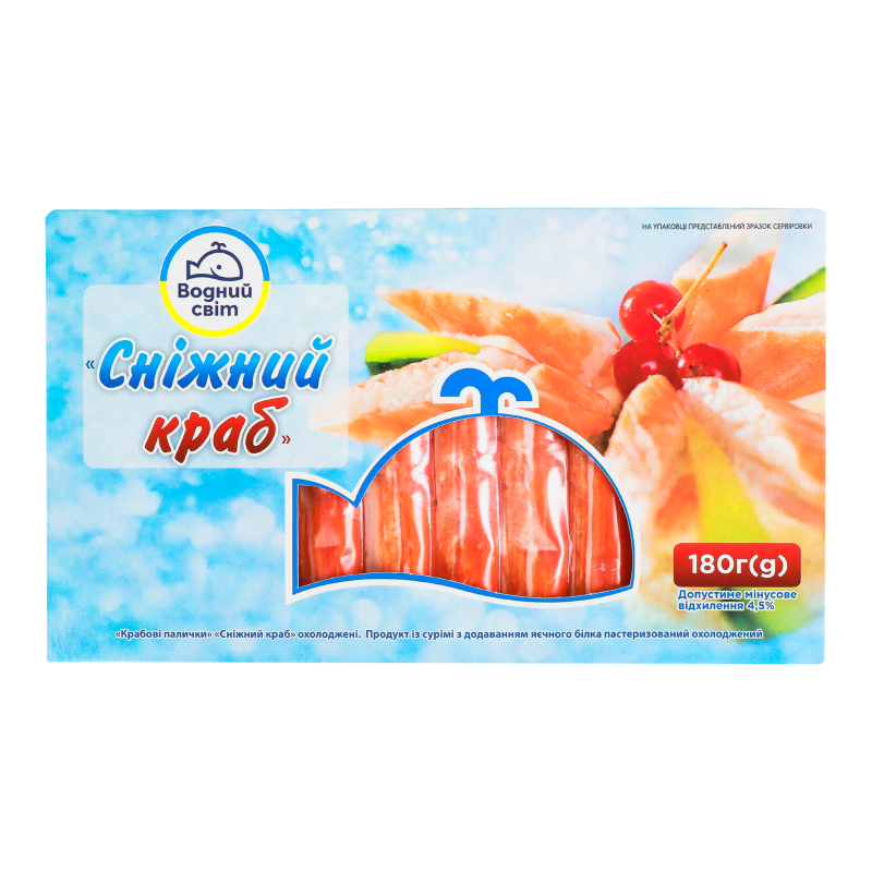 Палички крабові з м‘ясом краба 180гВодний Світ