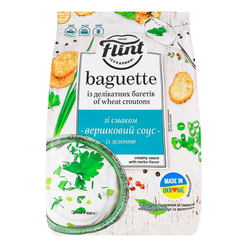 Сухарики пшен Flint Baguette вершк.соус-зелень 100г