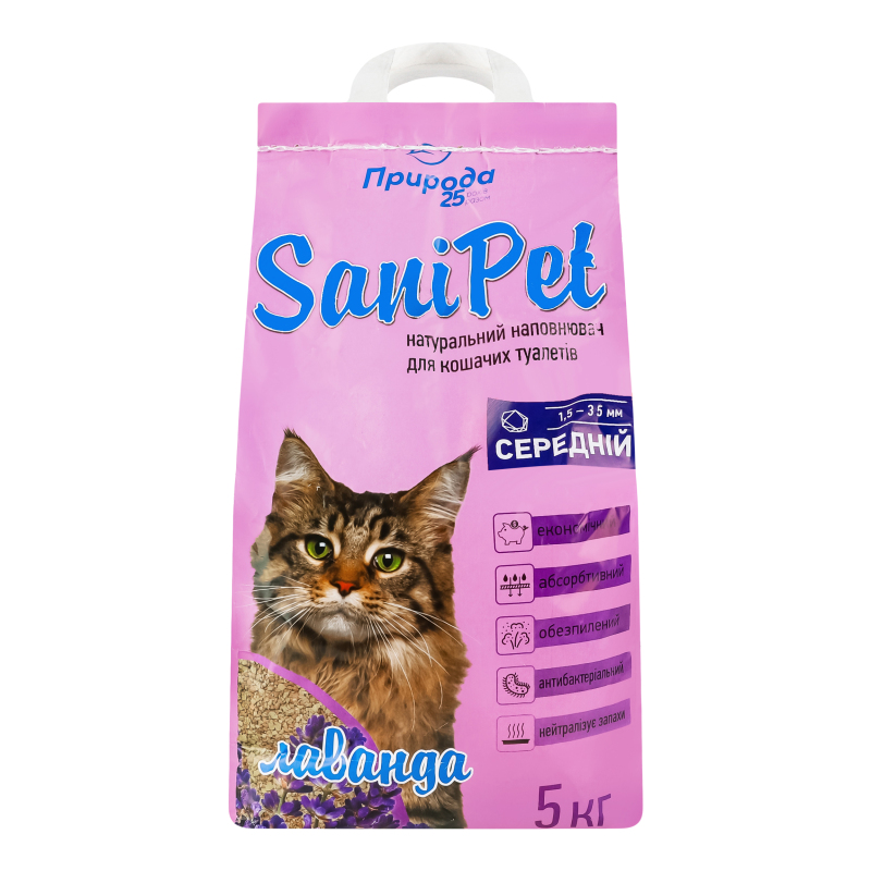 Наповнювач бентонітовий SANI PET середній лаванда 5кг Природа