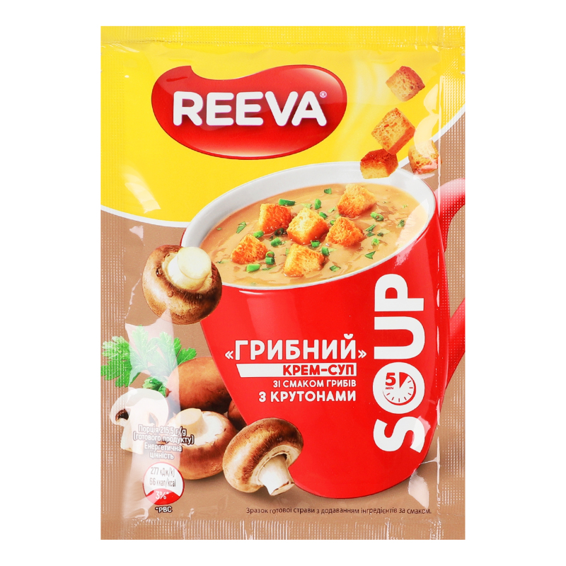 Крем-суп зі смаком грибів з крутонами пачка 15,5г REEVA