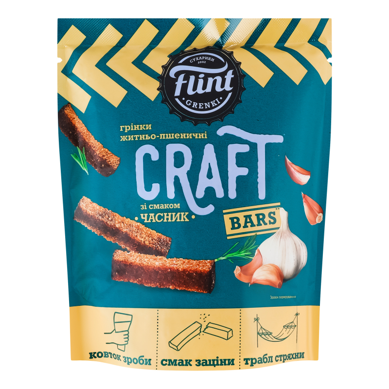 Грінки житньо-пшен Часник 80г Flint Craft Grenki