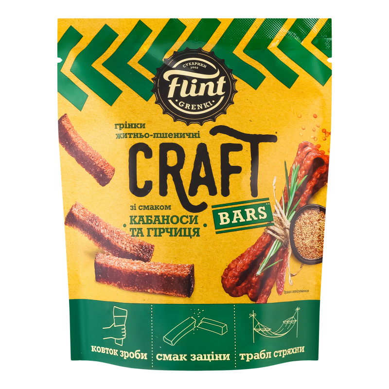 Грінки житньо-пшен Кабаноси-гірчиця 80г Flint Craft Grenki