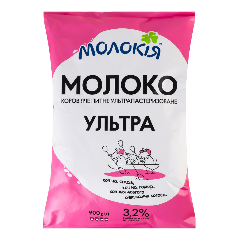 Молоко ультрапаст. 3,2% т/ф 900г Молокія Ультра