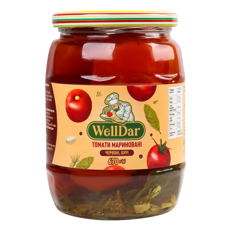Томати мариновані паст. 670г WellDar