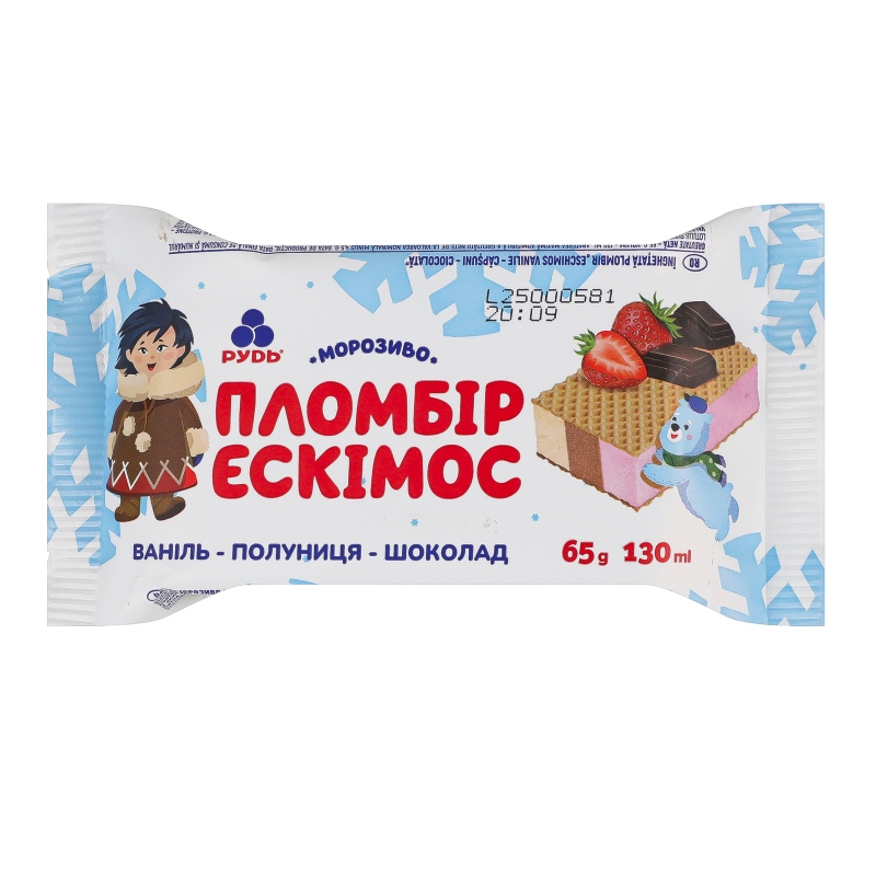 Морозиво Ваніль-шоколад-полуниця 65г Рудь