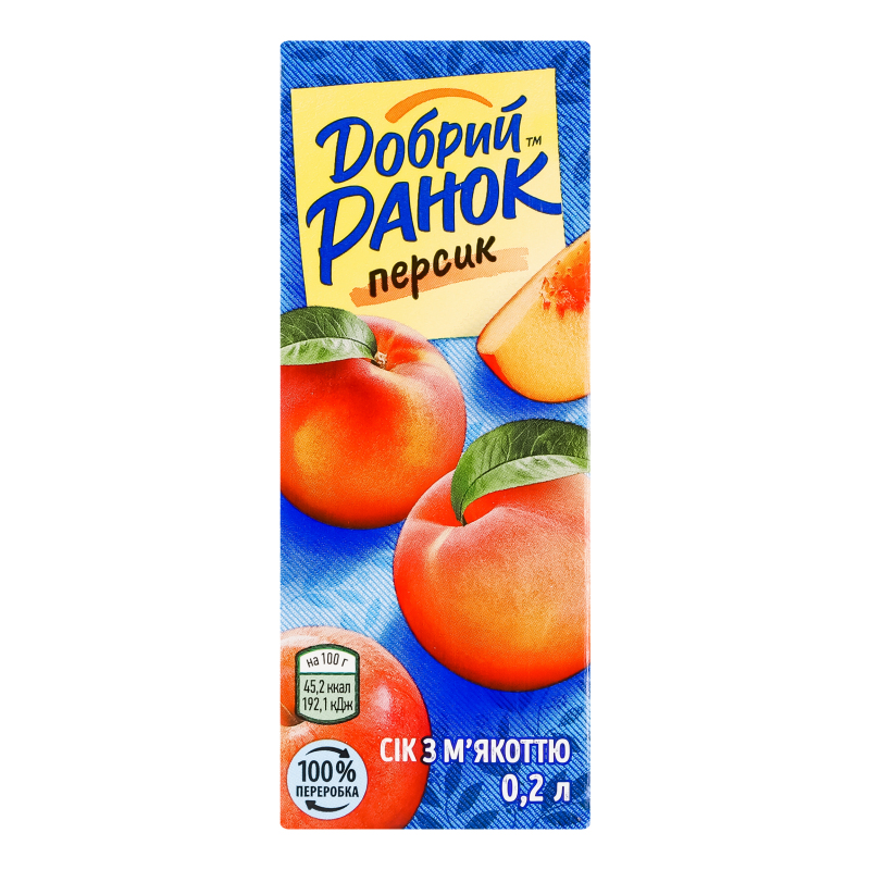 Сік Ранок персиковий з м’якоттю 0.2л Еко-Сфера