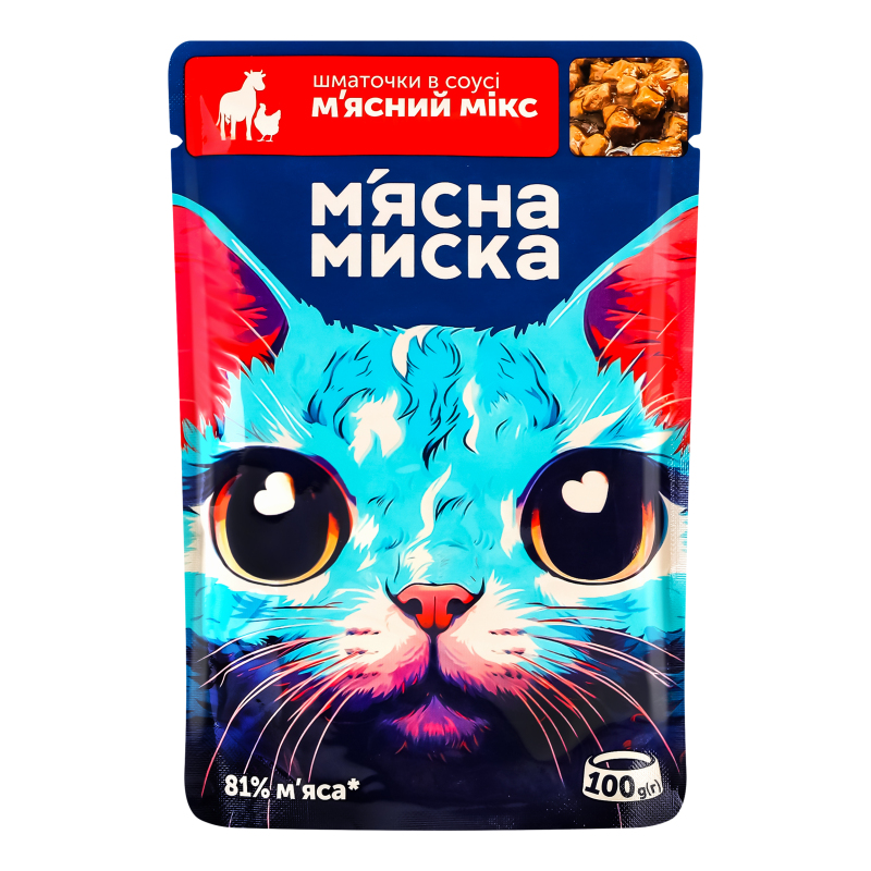Корм д/котів м’ясний мікс в соусі пауч 100г М’ясна миска